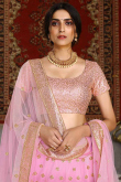 Wedding Wear Pastel Pink Net A Line Lehenga