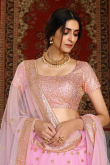Wedding Wear Pastel Pink Net A Line Lehenga