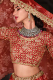 Wedding Wear Red Organza Printed Lehenga