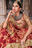 Wedding Wear Red Organza Printed Lehenga