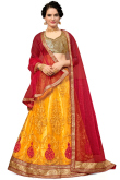 Wedding Wear Yellow Net Embroidered Lehenga