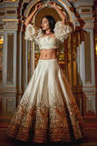 White Art Silk Embroidered Panelled Style Lehenga