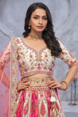 White Art Silk Stone Embroidered Panelled Style Lehenga