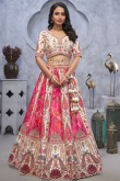 White Art Silk Stone Embroidered Panelled Style Lehenga