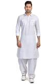 White Cotton Men Kurta Pajama
