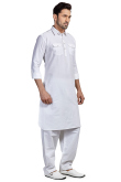 White Cotton Men Kurta Pajama