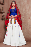 White Cotton Navaratri Lehenga Choli With Thread Work