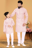 Wedding Wear Printed White Men Kurta Pajama in Cotton