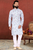 Printed Sangeet Men Kurta Pajama in Yellow Dupion Silk