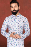 Printed Sangeet Men Kurta Pajama in Yellow Dupion Silk