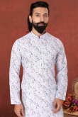 Wedding Wear Lace Work Dark Beige Men Kurta Pajama in Dupion Silk