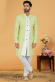 White Cotton Sequins Embroidered Men Sherwani