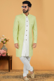 White Cotton Sequins Embroidered Men Sherwani