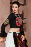 White Cotton Silk Lehenga with Resham Thread & Mirror Work Blouse