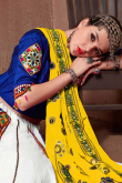 White Cotton Silk Patch Embroidered Flared Lehenga
