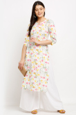 Kurti in Cotton White with Printed for Party 