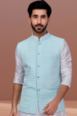 White Straight Cut Wedding Wear Men Kurta Pajama in Dupion Silk
