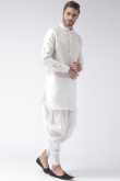 White Dupion Silk Plain Men's Dhoti Kurta 