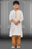 White Dupion Silk Straight Cut Kids Kurta Pajama