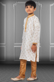 White Dupion Silk Straight Cut Kids Kurta Pajama