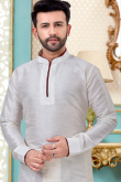 White Straight Cut Wedding Men Kurta Dhoti in Dupion Silk