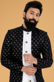 White Embroidered Jacquard Jacket Style Men's Sherwani