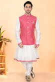 White Embroidered Peshwai Style Kurta Churidar For Festival