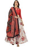 White Floral Printed Silk A Line Lehenga