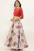 White Floral Printed Silk A Line Lehenga