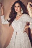 White Front Slit Georgette Lehenga for Party 