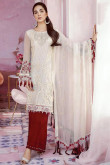 White Georgette Palazzo Pant Suit With Resham Work