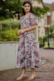 White Georgette Printed Frock Style Ready Made Kurti