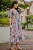 White Georgette Printed Frock Style Ready Made Kurti