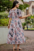 White Georgette Printed Frock Style Ready Made Kurti