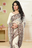 White Georgette Saree With Georgette Blouse