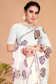 Georgette Saree with Sequins Embroidery in White for Wedding 