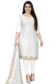 White Georgette Straight Cut Churidar Suit With Zari Work