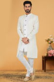 White Jacquard Jacket Style Men Sherwani