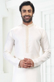 White Linen Cotton Embroidered Kurta