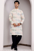 White Linen Embroidered Straight Cut Men's Kurta Pajama