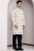 White Linen Embroidered Straight Cut Men's Kurta Pajama