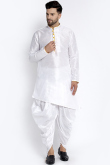White Men Dupion Silk Asymmetric Kurta Dhoti