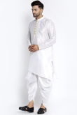 White Men Dupion Silk Asymmetric Kurta Dhoti