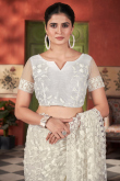 White Net Embroidered Fancy Saree for Festival 