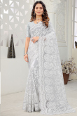 White Net Embroidered Indian Saree