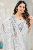 White Net Embroidered Indian Saree