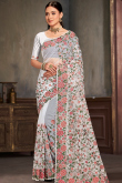 White Net Embroidered Light Weight Saree 