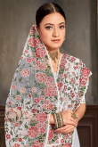 White Net Embroidered Light Weight Saree 