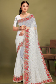 White Net Embroidered Stone Work Saree
