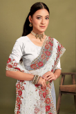 White Net Embroidered Stone Work Saree